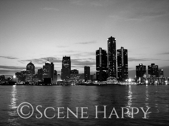 Detroit at Dusk Black and White
